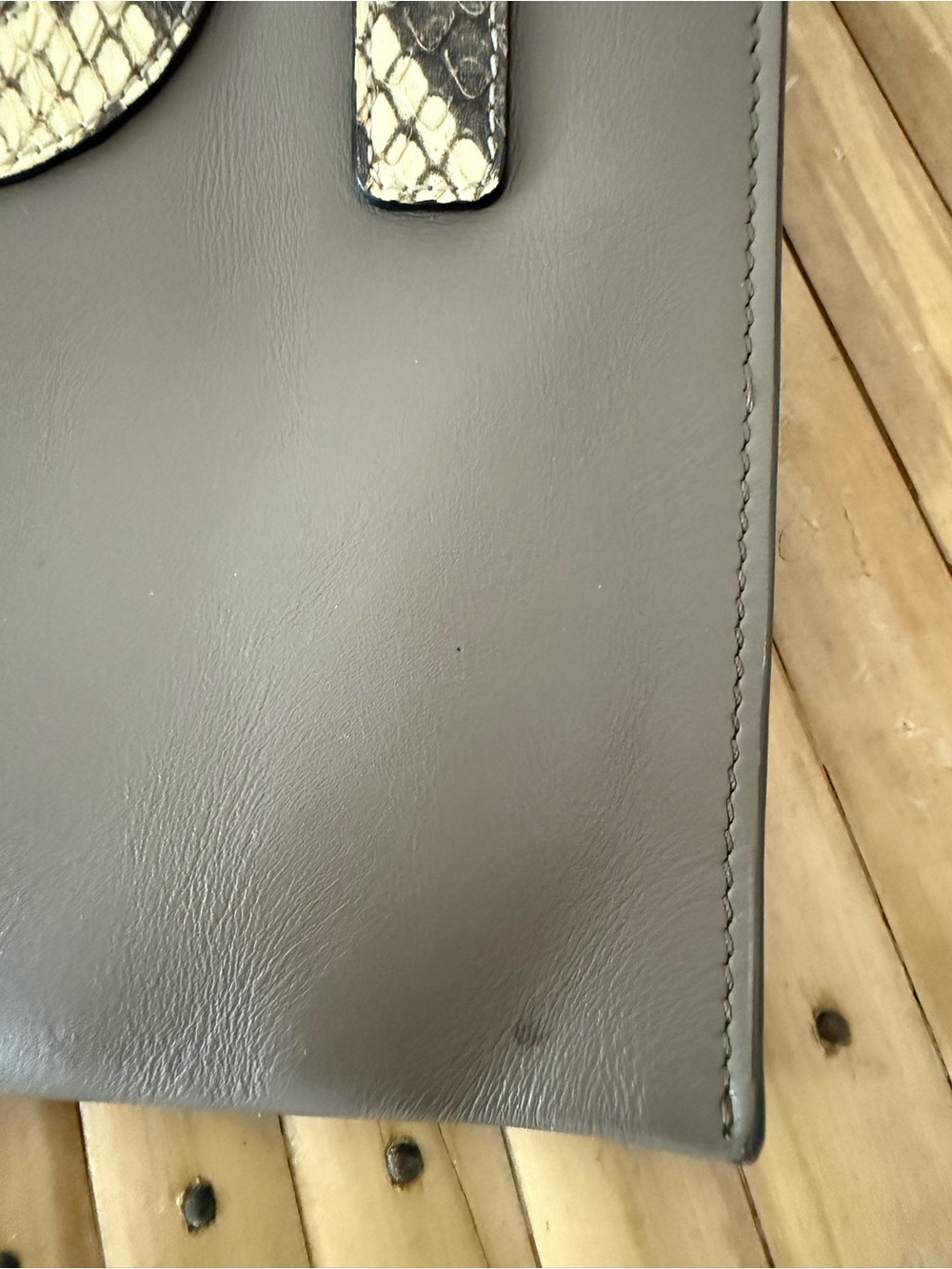 Fendi Taupe Leather Clutch with Snakeskin Logo and Gold Hardware - Picture 9 of 9